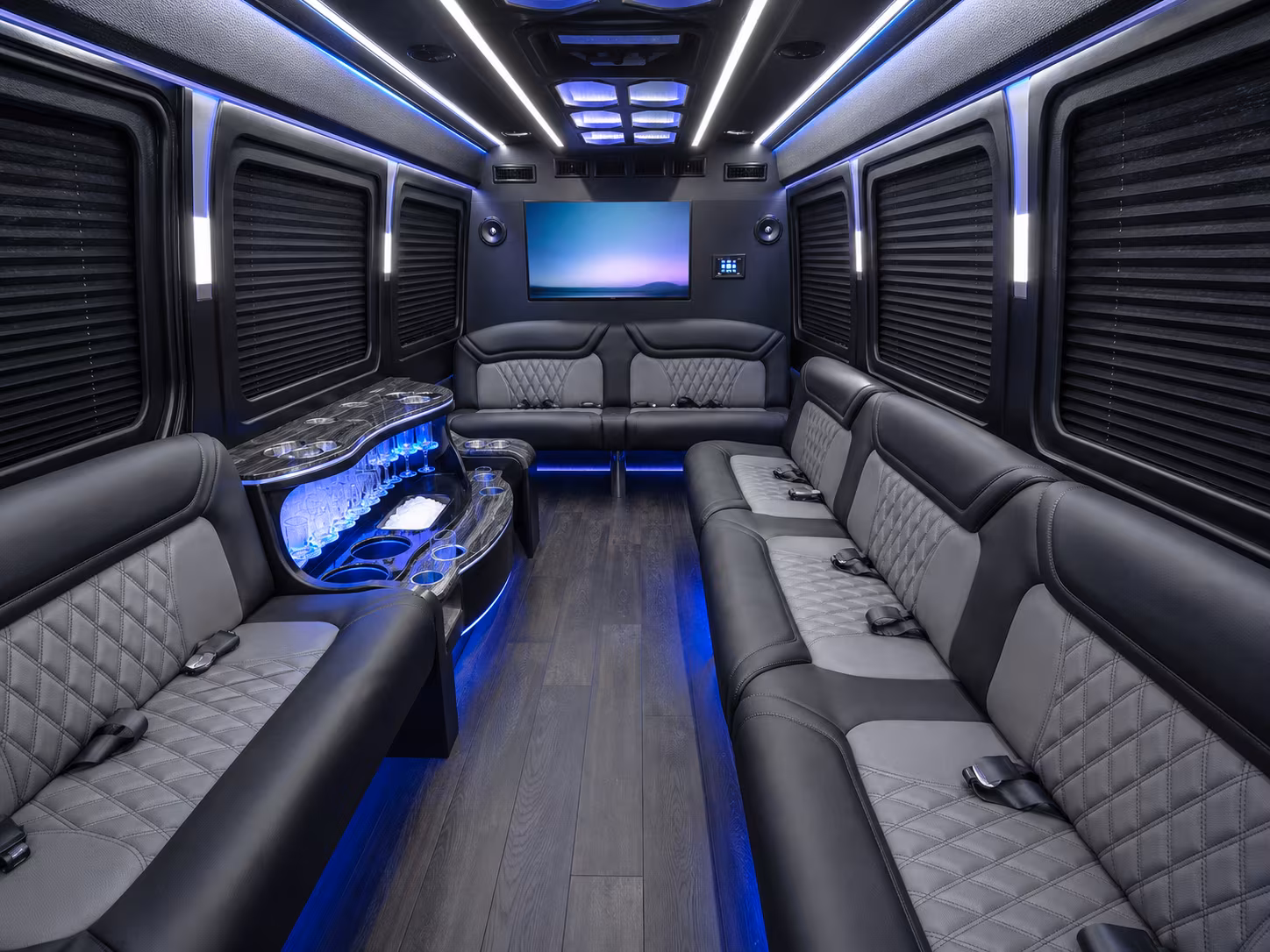 new rochelle 40 passenger party bus inside